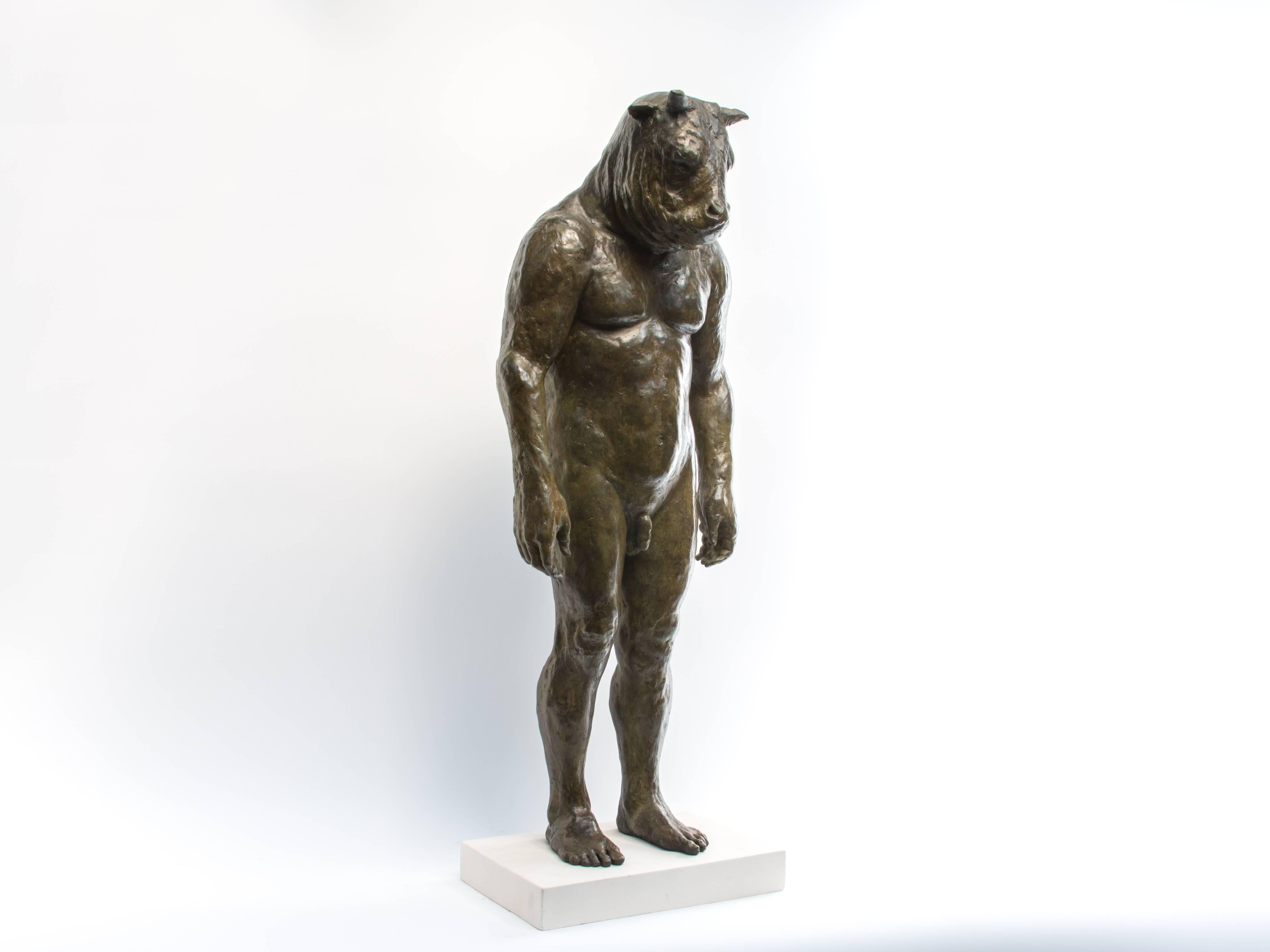 Beth Carter Nude Sculpture - Standing Minotaur II, bronze sculpture
