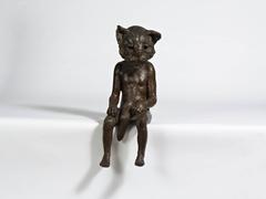 Cat and Pigeon, resin sculpture