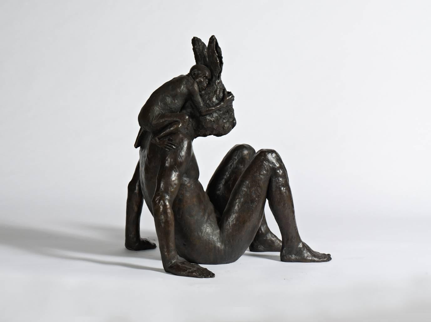 Monkey and Hare, bronze sculpture - Sculpture by Beth Carter