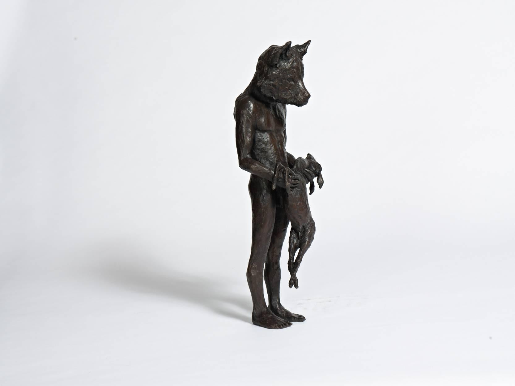 Beth Carter Figurative Sculpture - Wolf and Deer, bronze sculptures