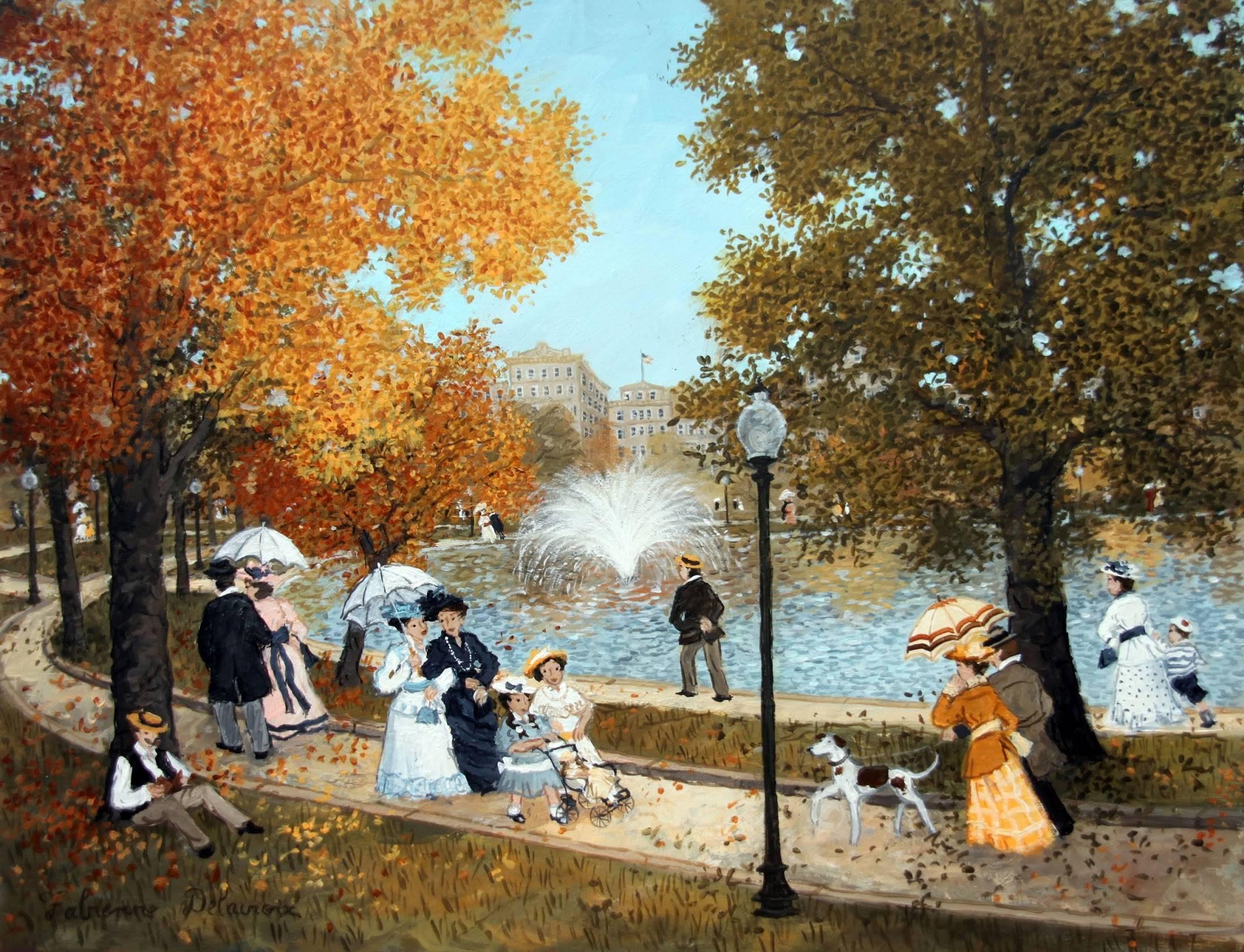 Boston Commons Frog Pond, Acrylic Paint on Board - Painting by Fabienne Delacroix