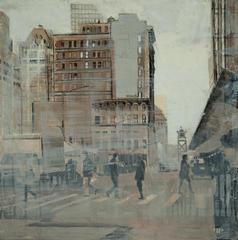 Broadway, Financial Center, oil paint and silver