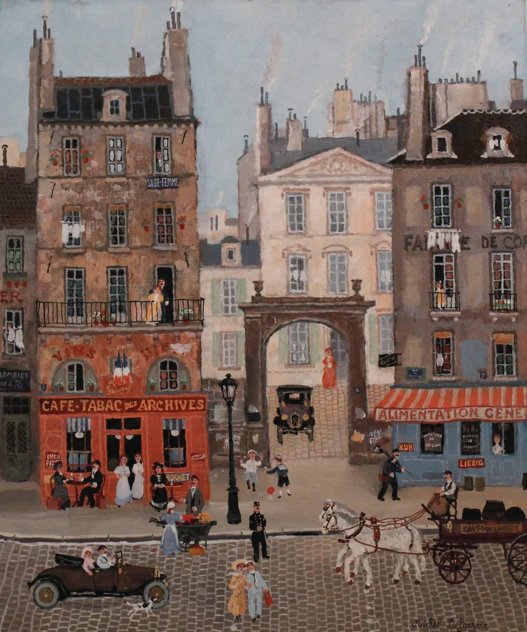 Rue des Archives - Painting by Michel Delacroix