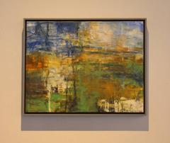 Meadow, Abstract Landscape Oil Painting on wood panel