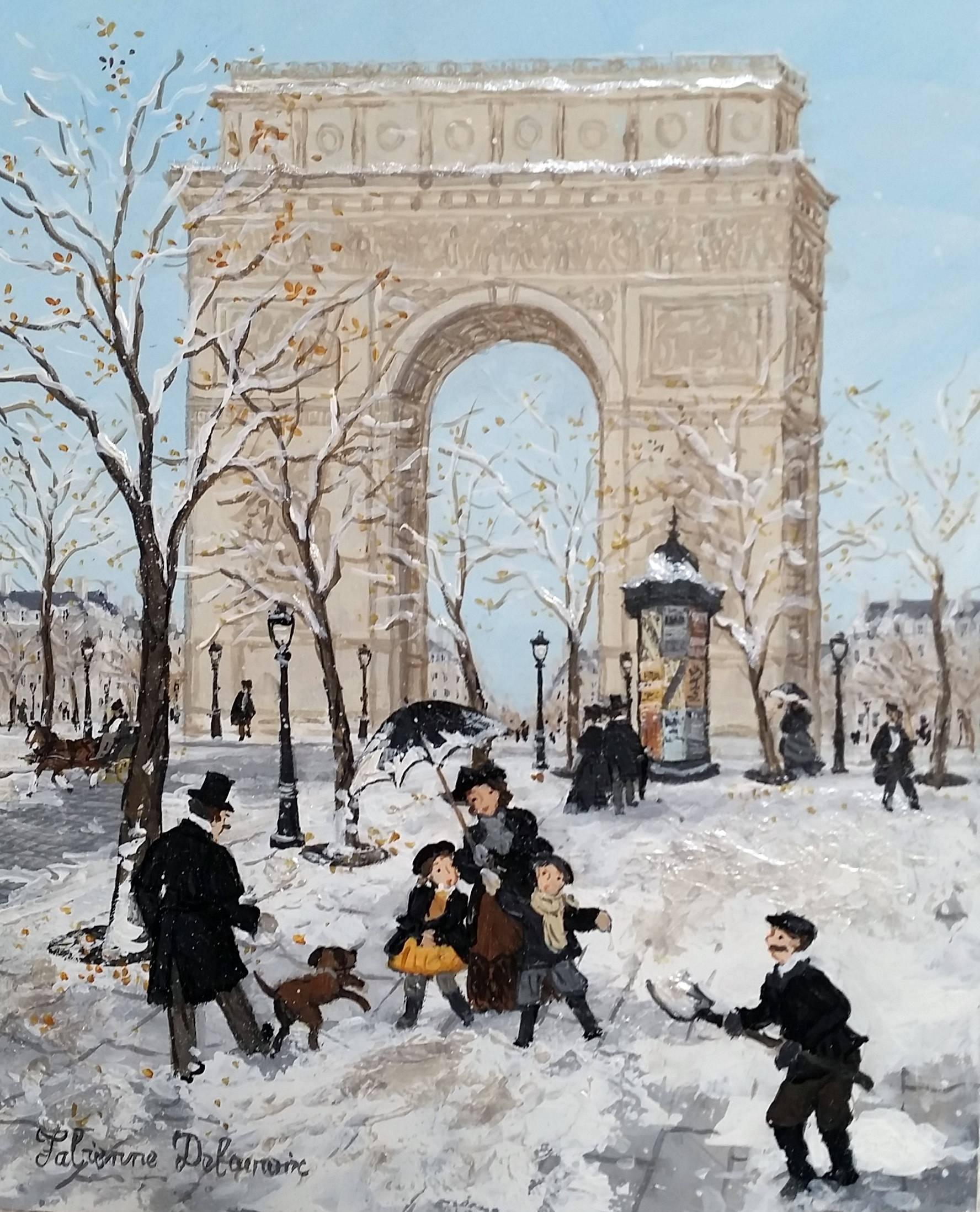 Sur le haut des Champs Elysées, Acrylic Paint on Board - Painting by Fabienne Delacroix
