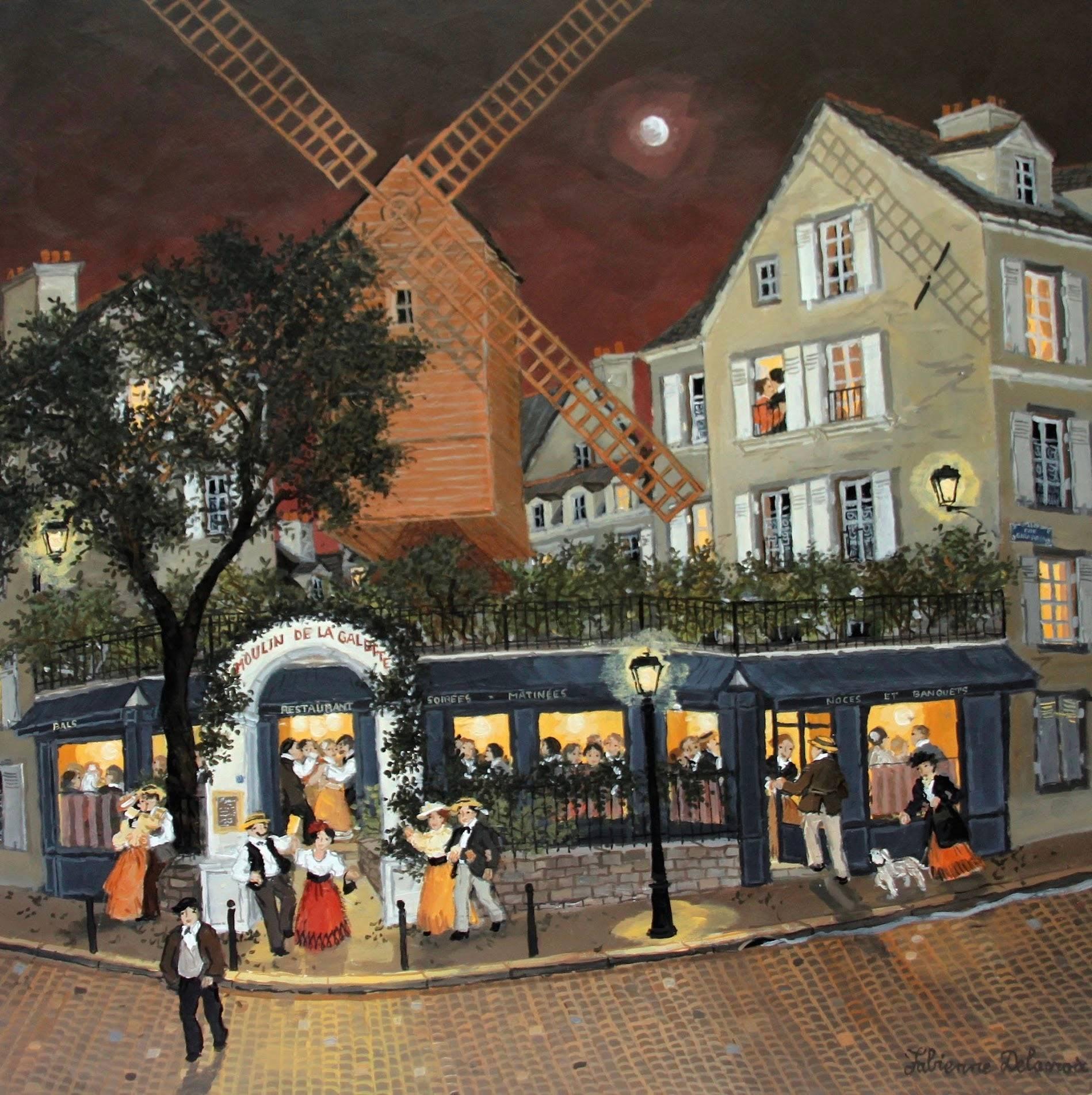 Bal au Moulin de la Galette, Acrylic Paint on Board - Painting by Fabienne Delacroix