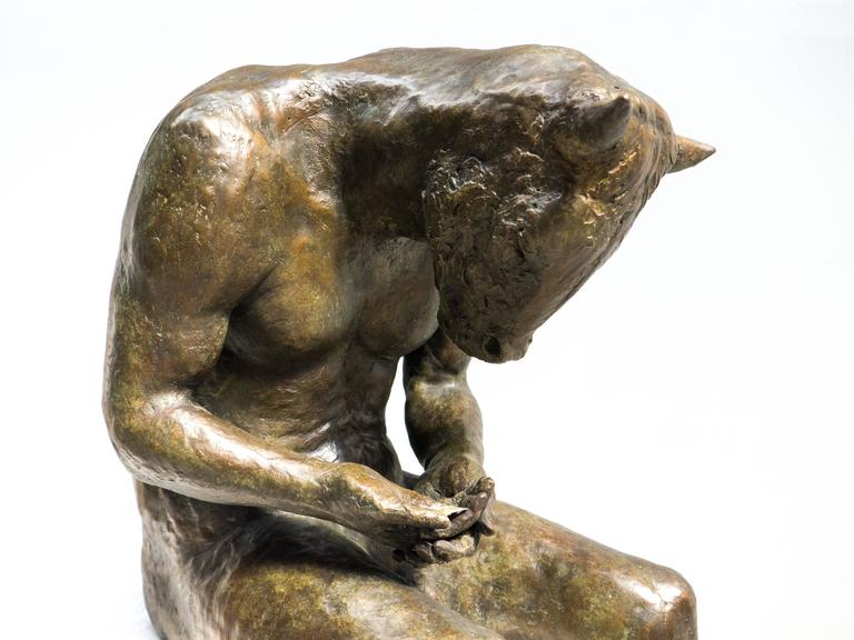 Beth Carter Reading Minotaur Resin Sculpture For Sale