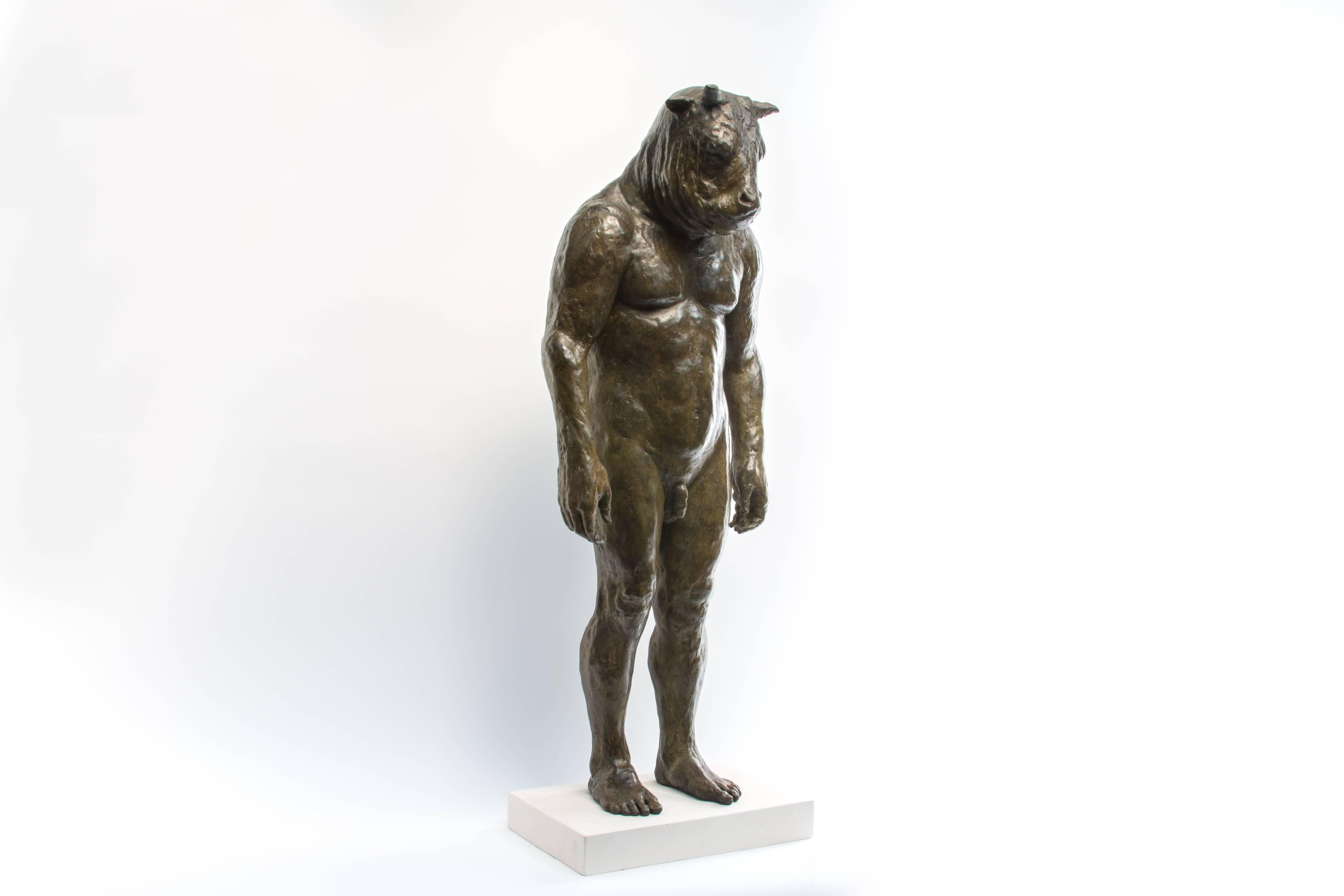 Standing Minotaur II, bronze sculpture - Sculpture by Beth Carter