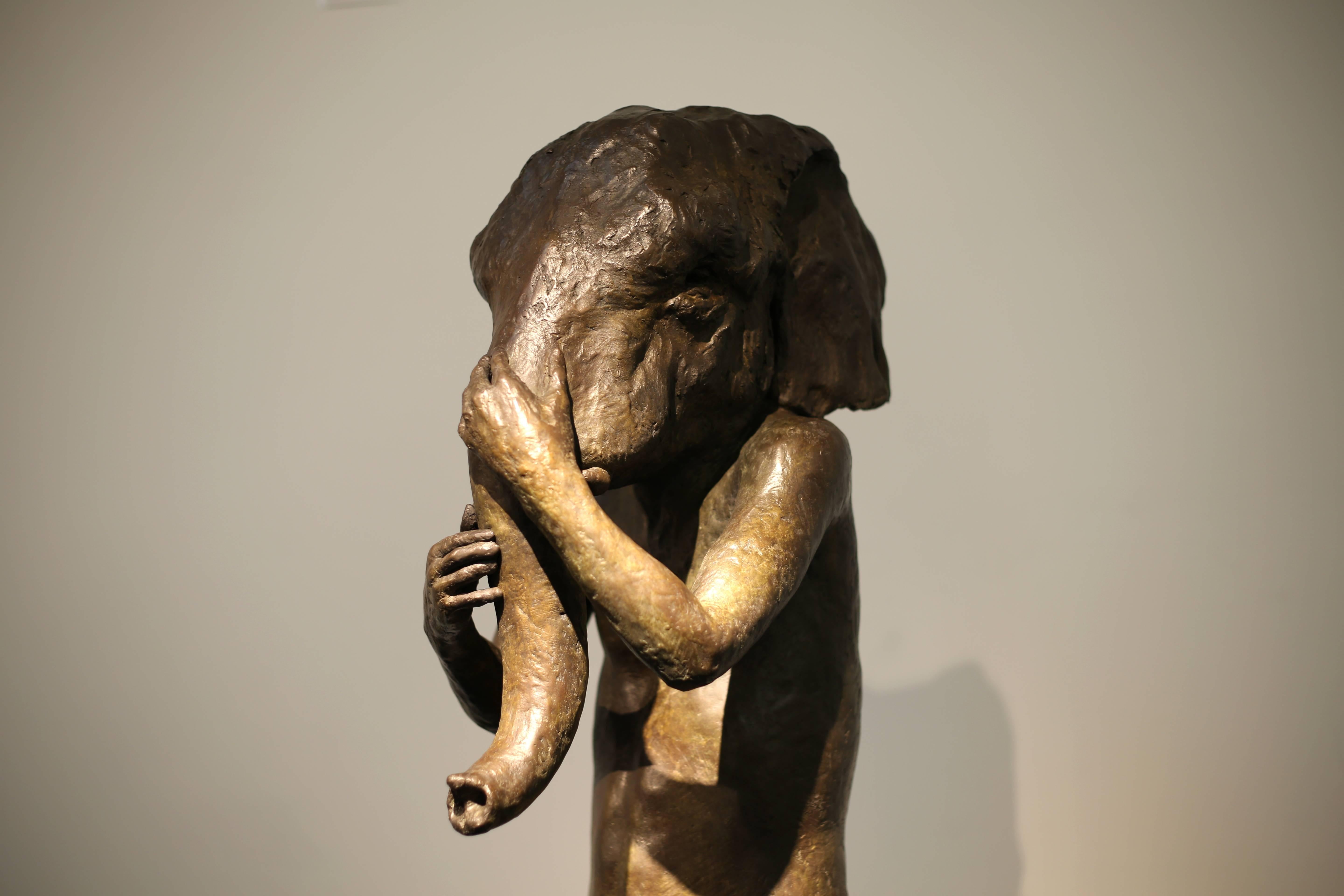 Standing Elephant, bronze sculpture - Sculpture by Beth Carter