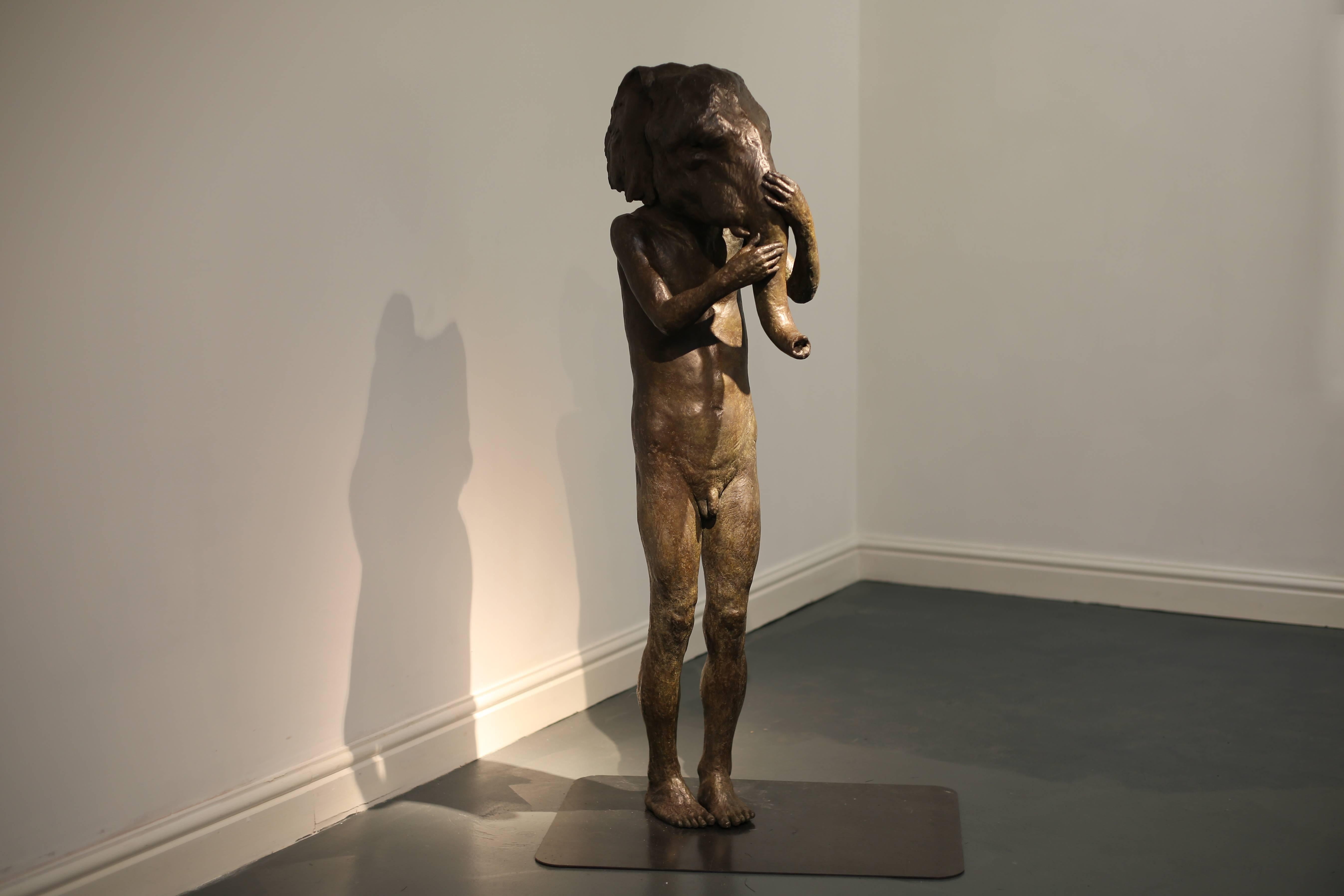 Standing Elephant, bronze sculpture - Gold Figurative Sculpture by Beth Carter