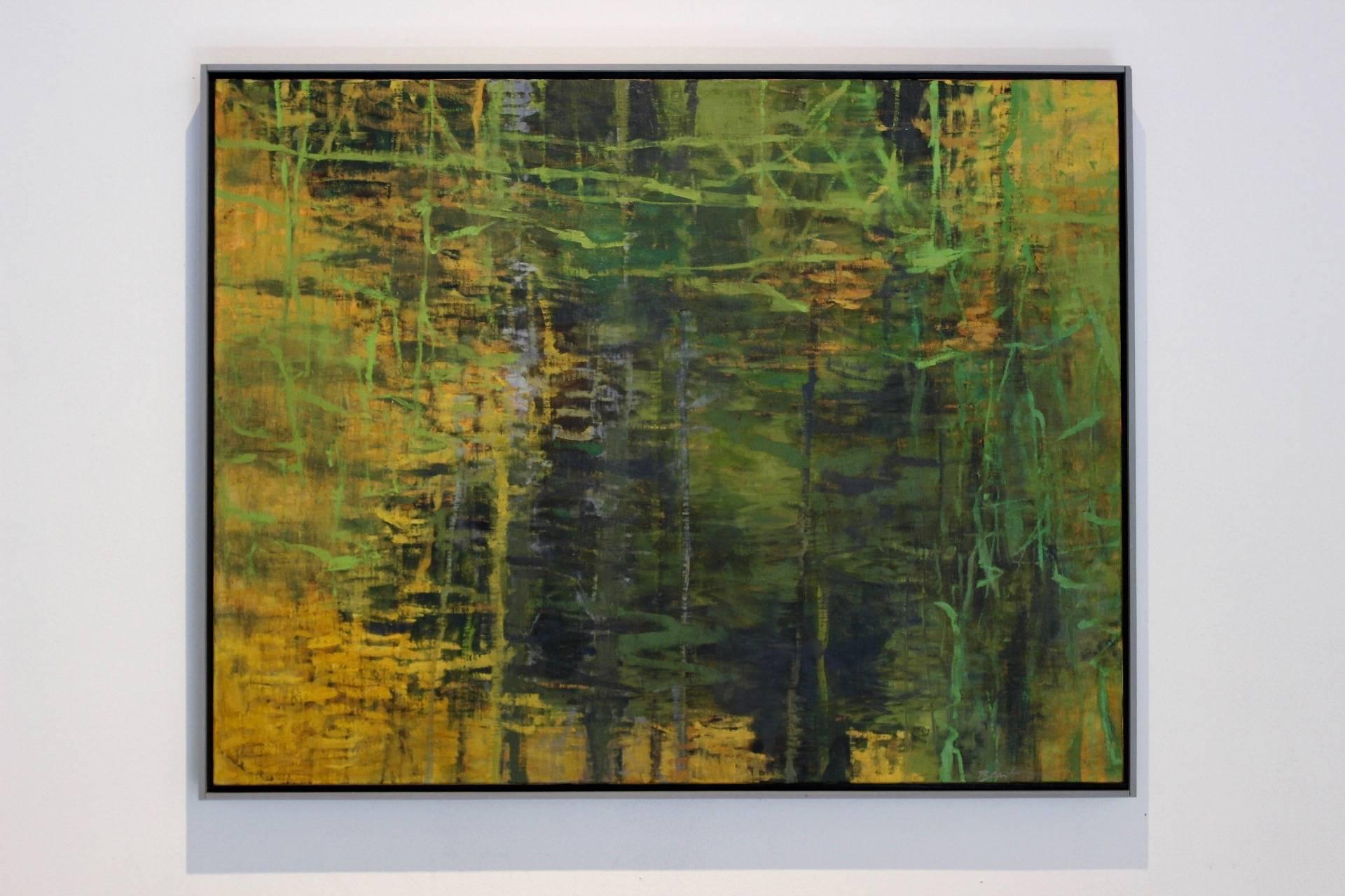 This oil painting depicts an abstracted New England landscape using gold and yellow to create light, and green to illustrates plants and earth.

M Fine Arts is honored to announce the addition of Robert Baart to our roster of contemporary artists.