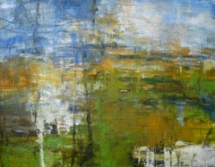 Meadow, Abstract Landscape Oil Painting on wood panel
