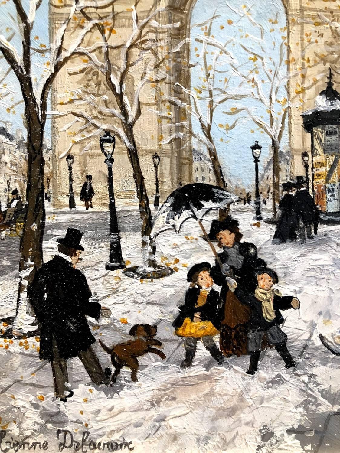 Sur le haut des Champs Elysées, Acrylic Paint on Board For Sale 1