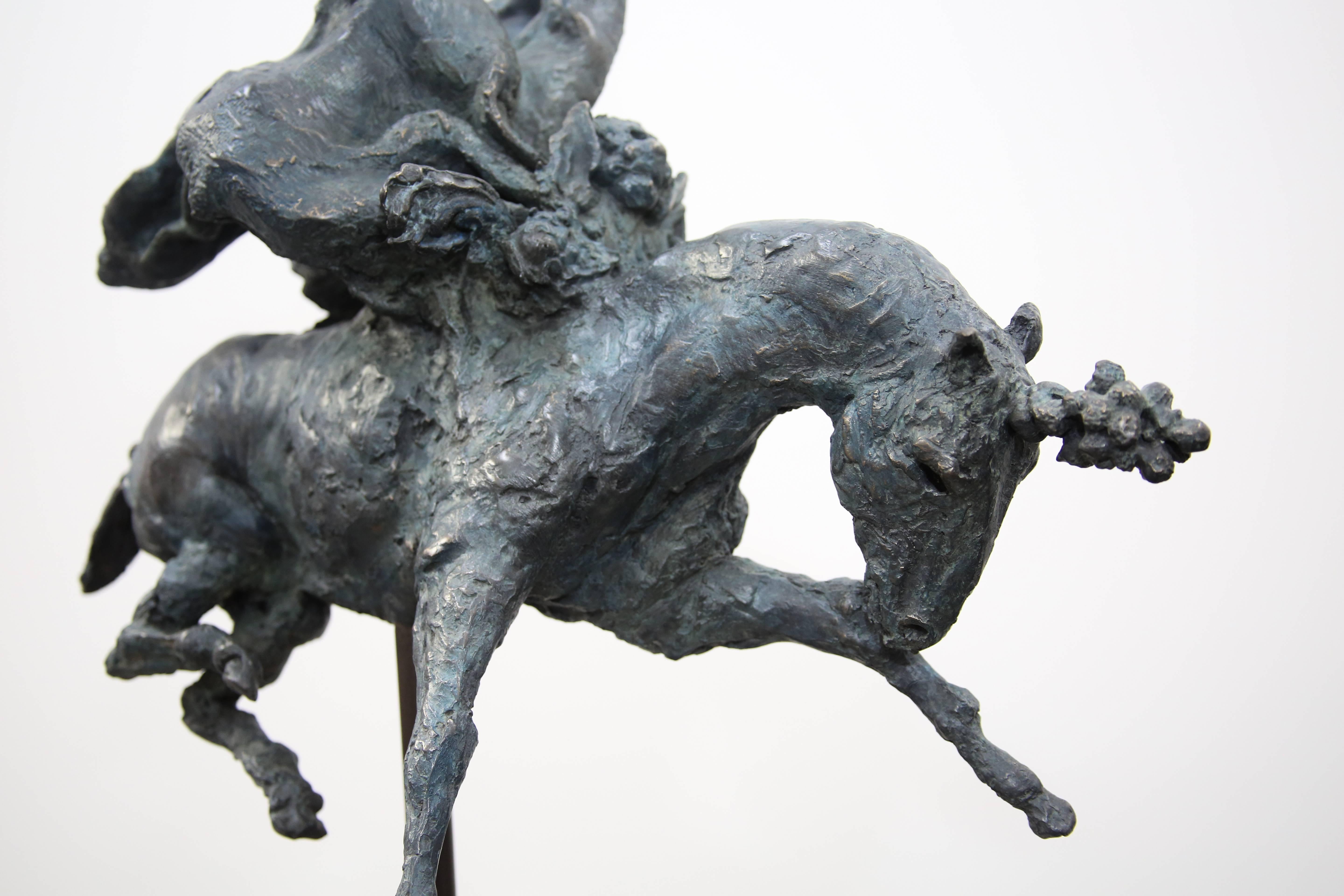 Pegasus, Bronze sculpture - Gold Figurative Sculpture by Beth Carter