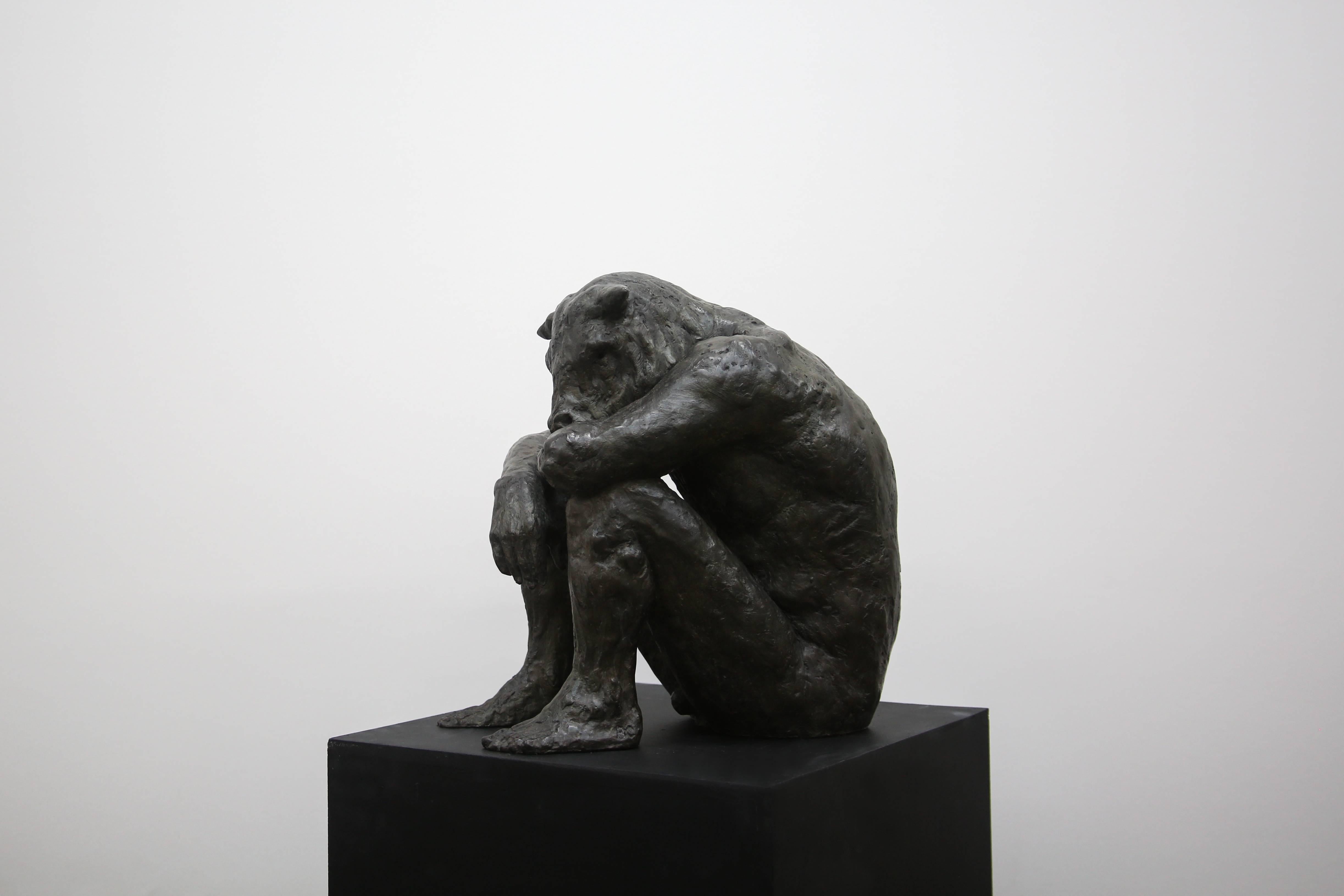 Sitting Minotaur, bronze sculpture - Sculpture by Beth Carter