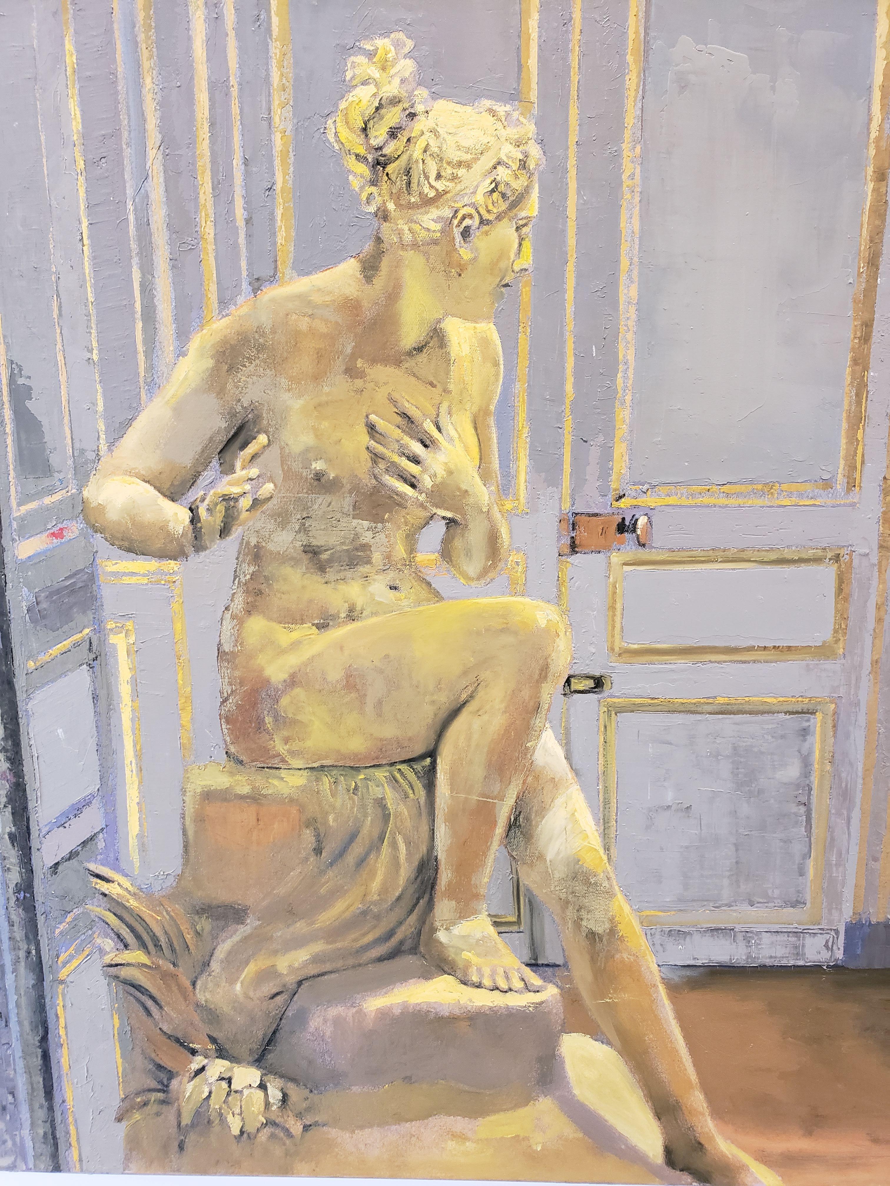 Portrait of statue of Diane in front of a doorway in the Louvre. Grey and gold coloring, with subject looking back into the corner of the room. 

Patrick Pietropoli was a teacher of political studies for several years before becoming a professional