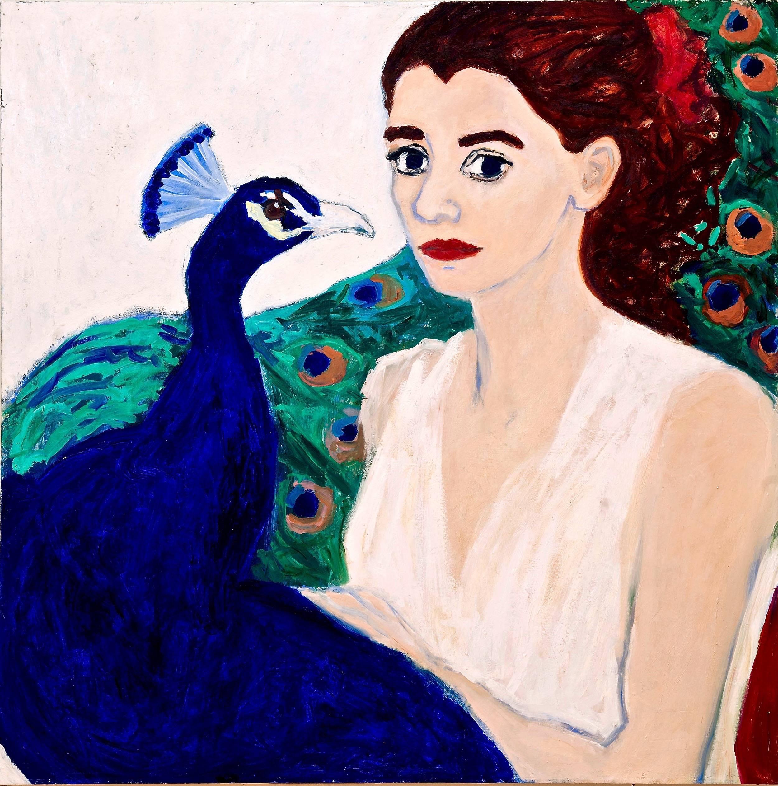 Betsy Podlach Portrait Painting - Lady With Peacock