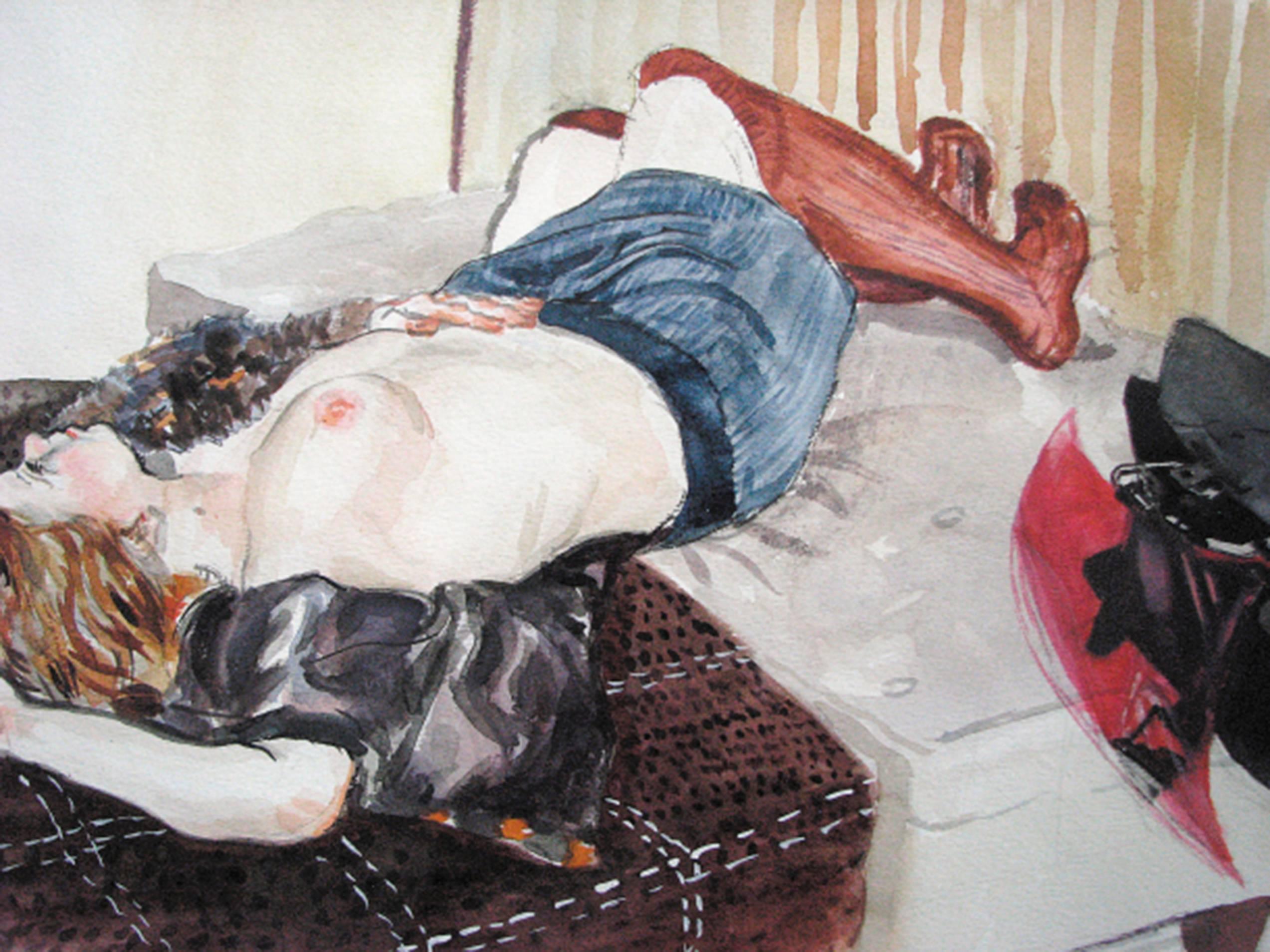 Serge Strosberg Figurative Painting - Julia Under the Red Spotlight