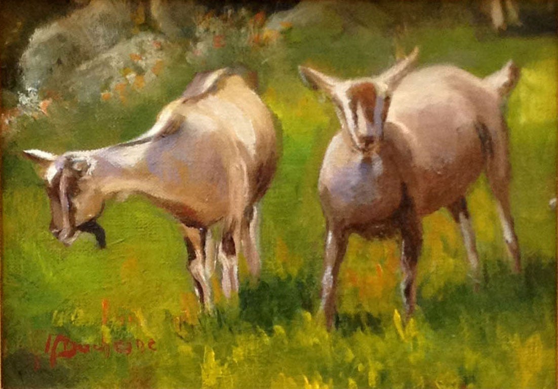 Two Goats - Painting by Mireille Duchesne