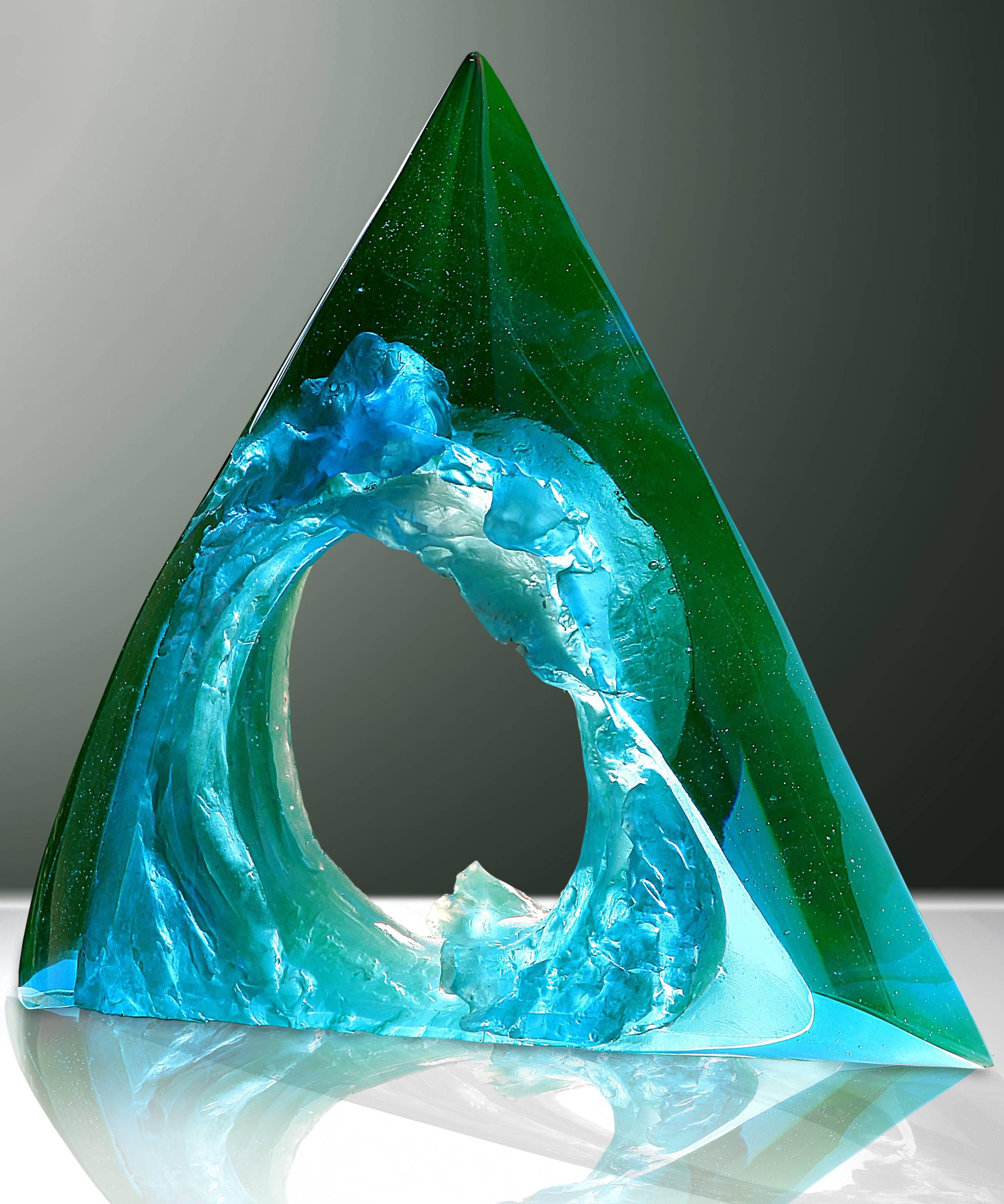 Petr Stacho Figurative Sculpture - 'Wave' Abstract Glass Sculpture