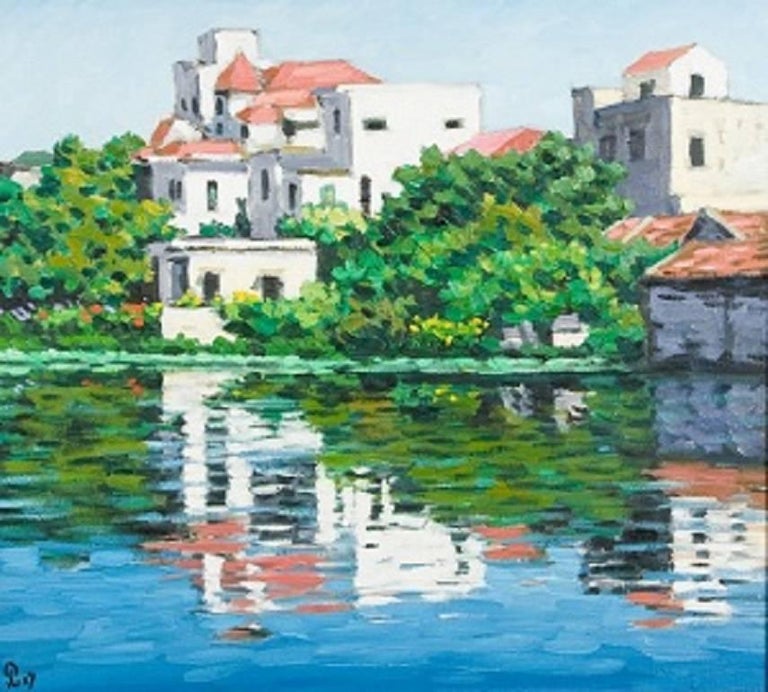 Pham Luan - "Romantic Lake" Impressionist Painting Featuring Pink Blue ...