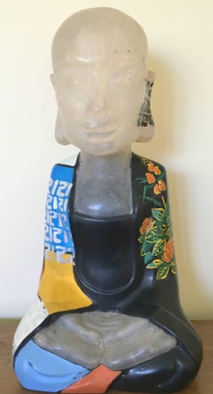 "Sitting Lotus Buddha I" Dinh Cong Dat Oil Paint Composite Sculpture Blue Black