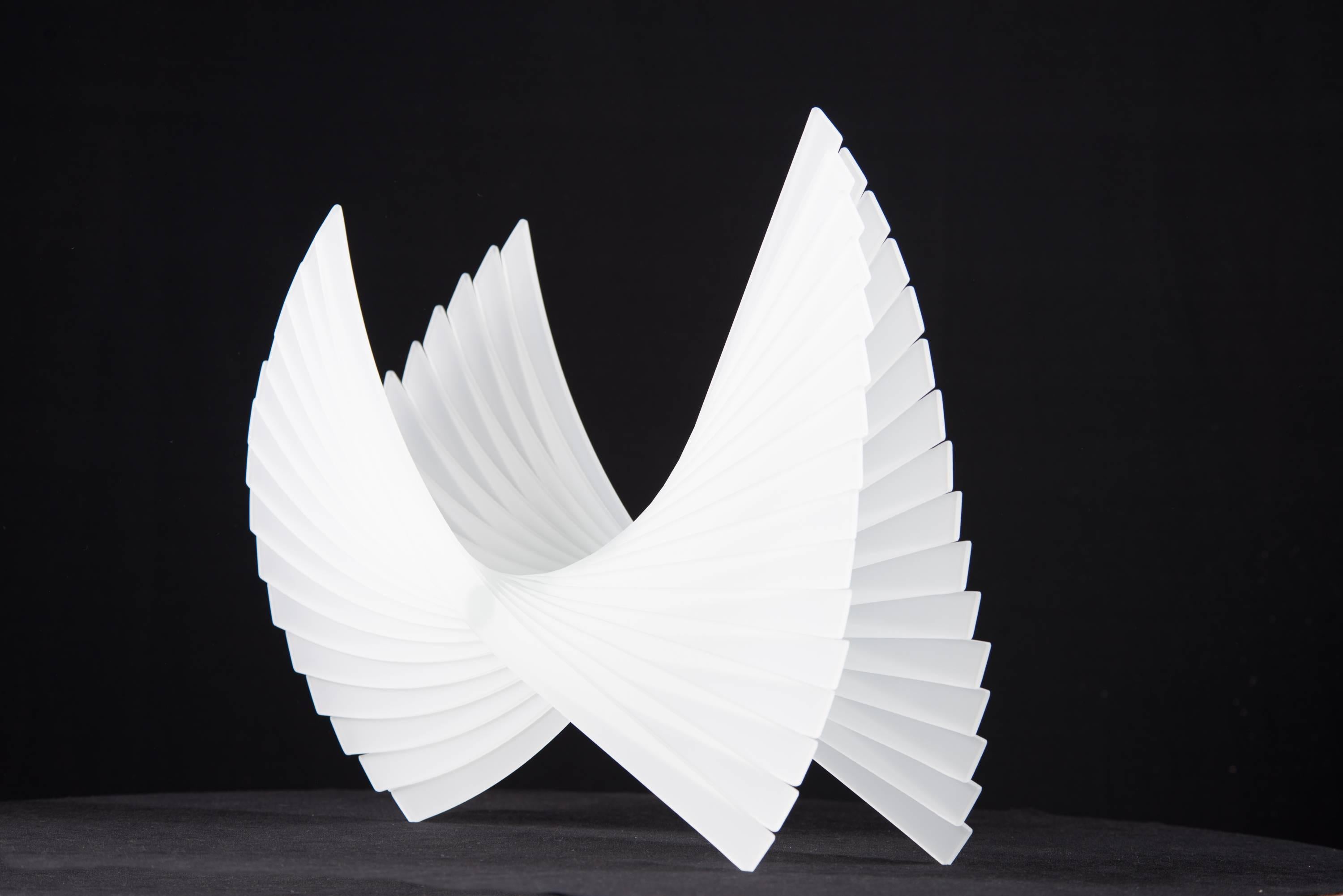 Tom Marosz Abstract Sculpture - 'Heidi's Thoughts White' Cut, Polished, Float, Glass, Sculpture