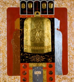 "Worship" by Trinh Quoc Chien Lacquer on Wood Red Black Gold Silver