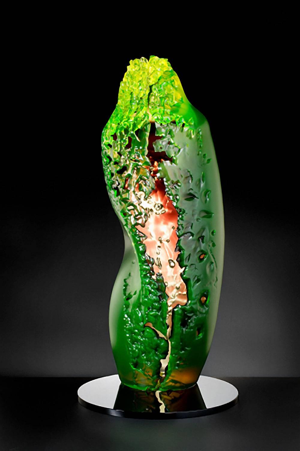 "Element 1" by Vaclav Rezac Blown Glass Sculpture Green Orange