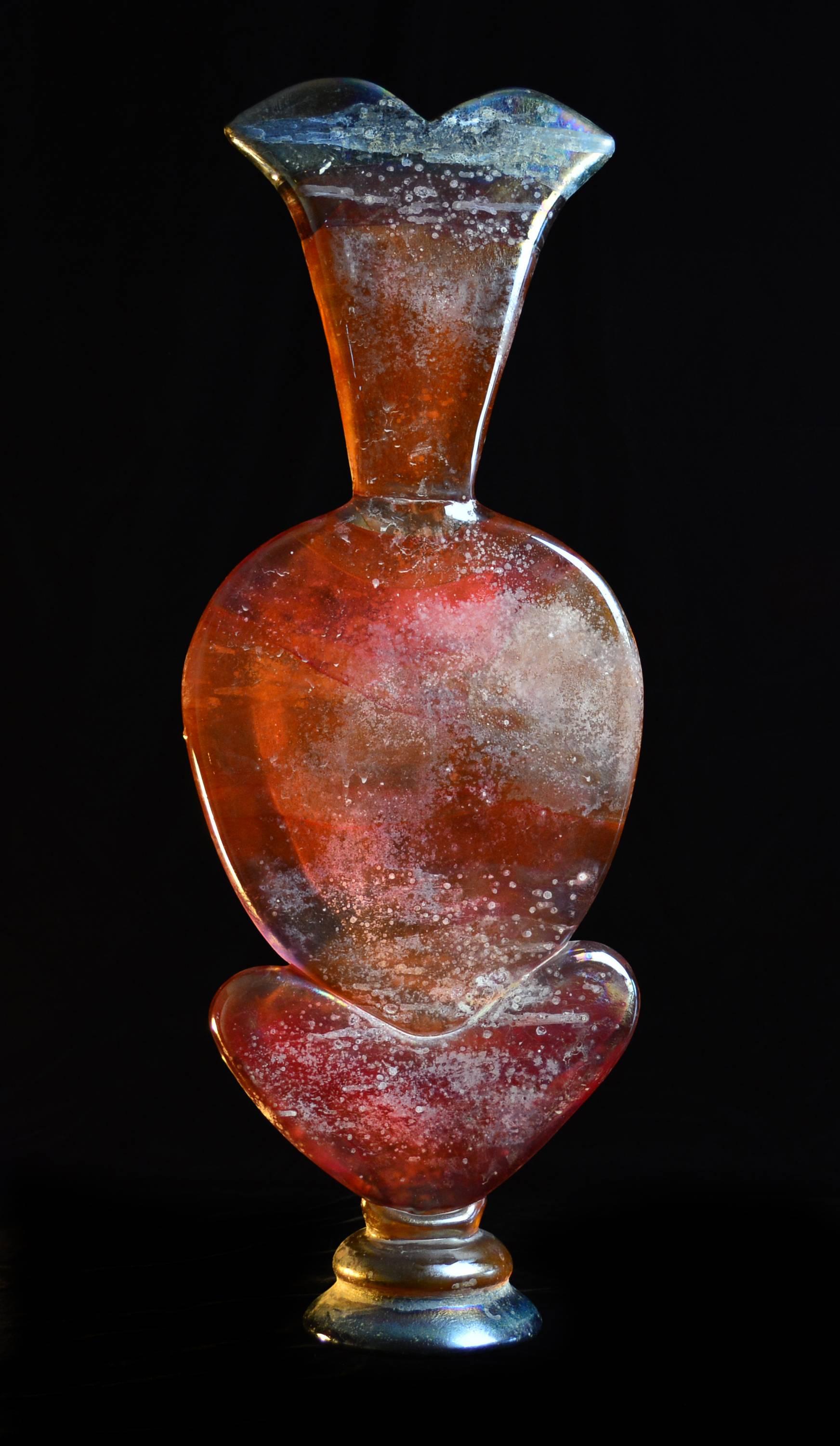 Louis Sclafani Figurative Sculpture - 'Amber the Red Bottle' Hot Sculpted Glass Off the Pipe