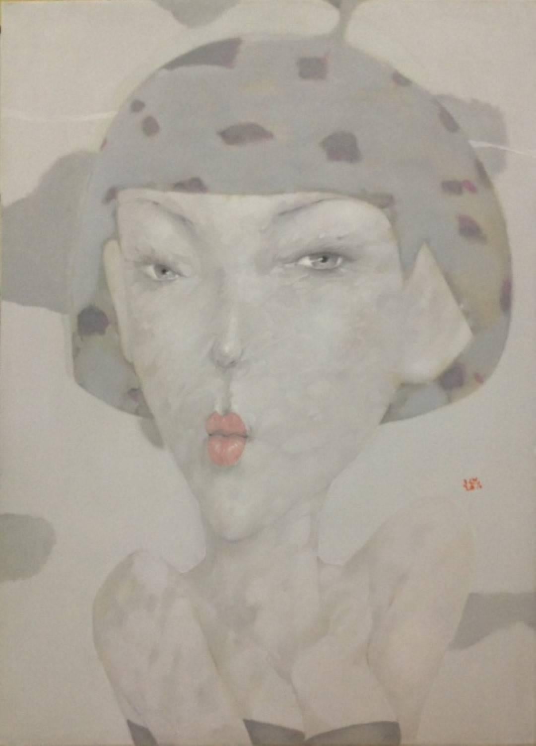 Nguyen Van Cuong Figurative Painting - 'Kiss Me' Contemporary Figurative Oil Portrait Painting