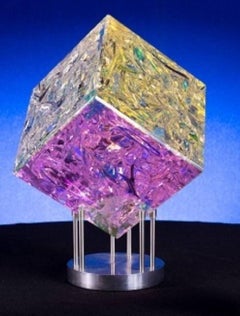 "8 Inch Cube" , Tom Marosz, Glass, Crystal, Polished, Optic, Dichroic Sculpture