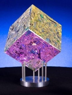 "8 Inch Cube" , Tom Marosz, Glass, Crystal, Polished, Optic, Dichroic Sculpture