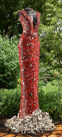 "Alyssa" John Petrey Life Size Aluminum Dress Sculpture Red Silver Black