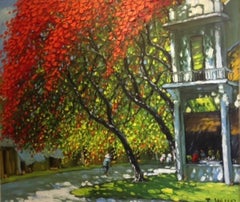 'Summertime Coffee House' Oil on Canvas Impressionist Painting