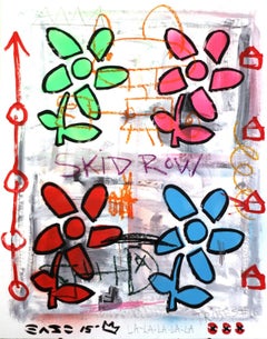Original Colorful Flowers Contemporary Street Art Painting "Skid Row" 