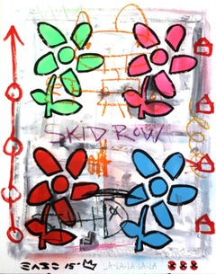 Flores de colores originales Pintura contemporánea de arte callejero "Skid Row"
