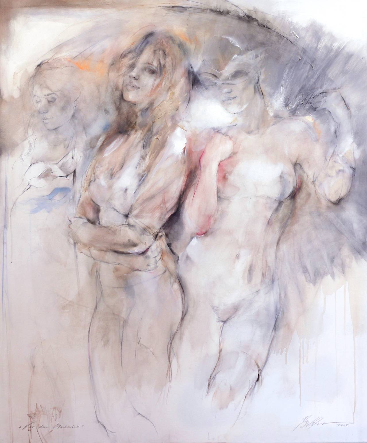 Gabriele Mierzwa Figurative Painting - Grace - Soft Toned Sensitive Portrayal of Intimate Figures and Graceful Nudes