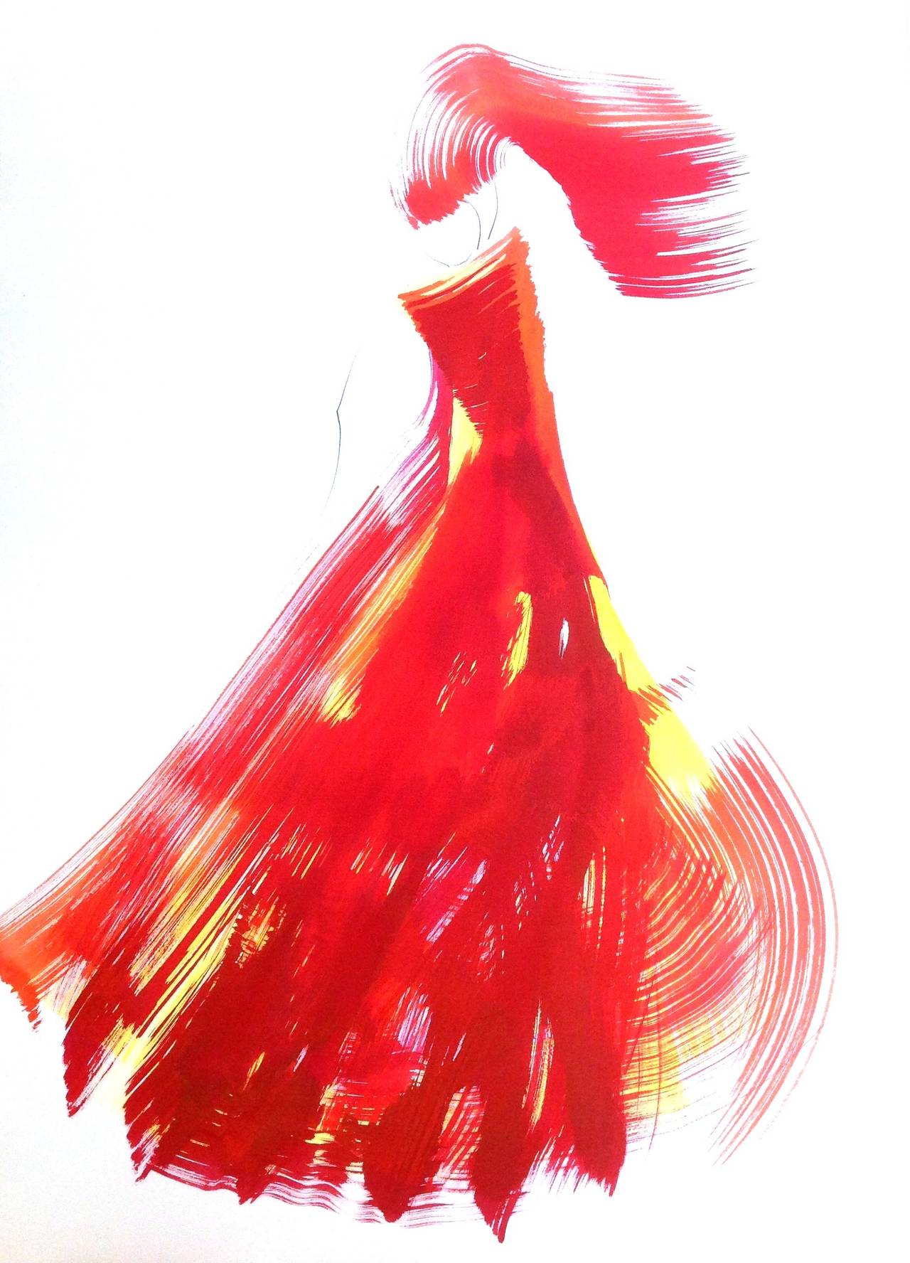 La tela roja 49 Pintura sobre papel abstracta figurativa original enmarcada con vestido rojo - Painting de Bettina Mauel