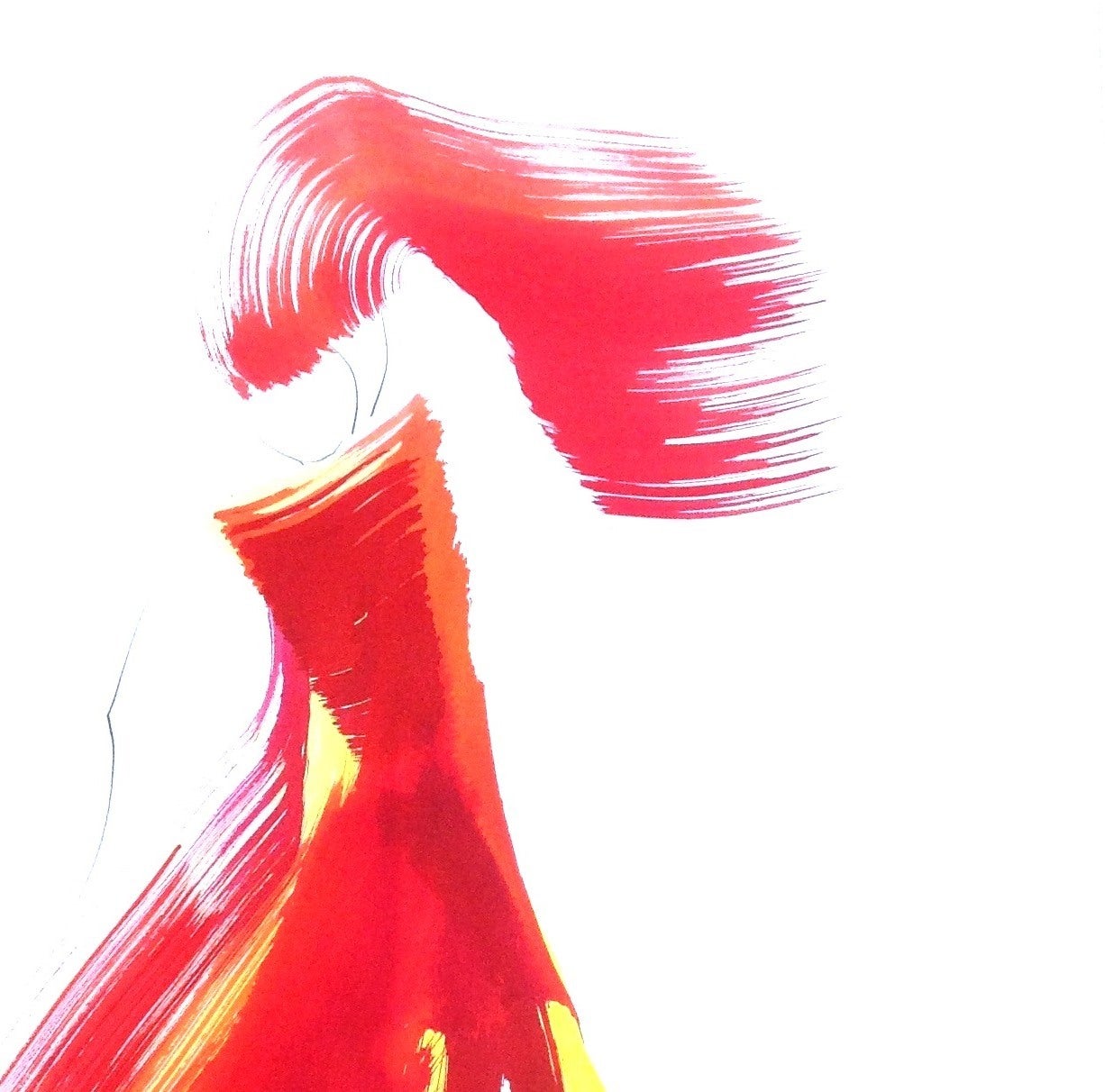 Original gerahmtes figuratives abstraktes rotes Kleid „The Red Cloth 49“, Gemälde auf Papier, Original (Abstrakter Expressionismus), Painting, von Bettina Mauel
