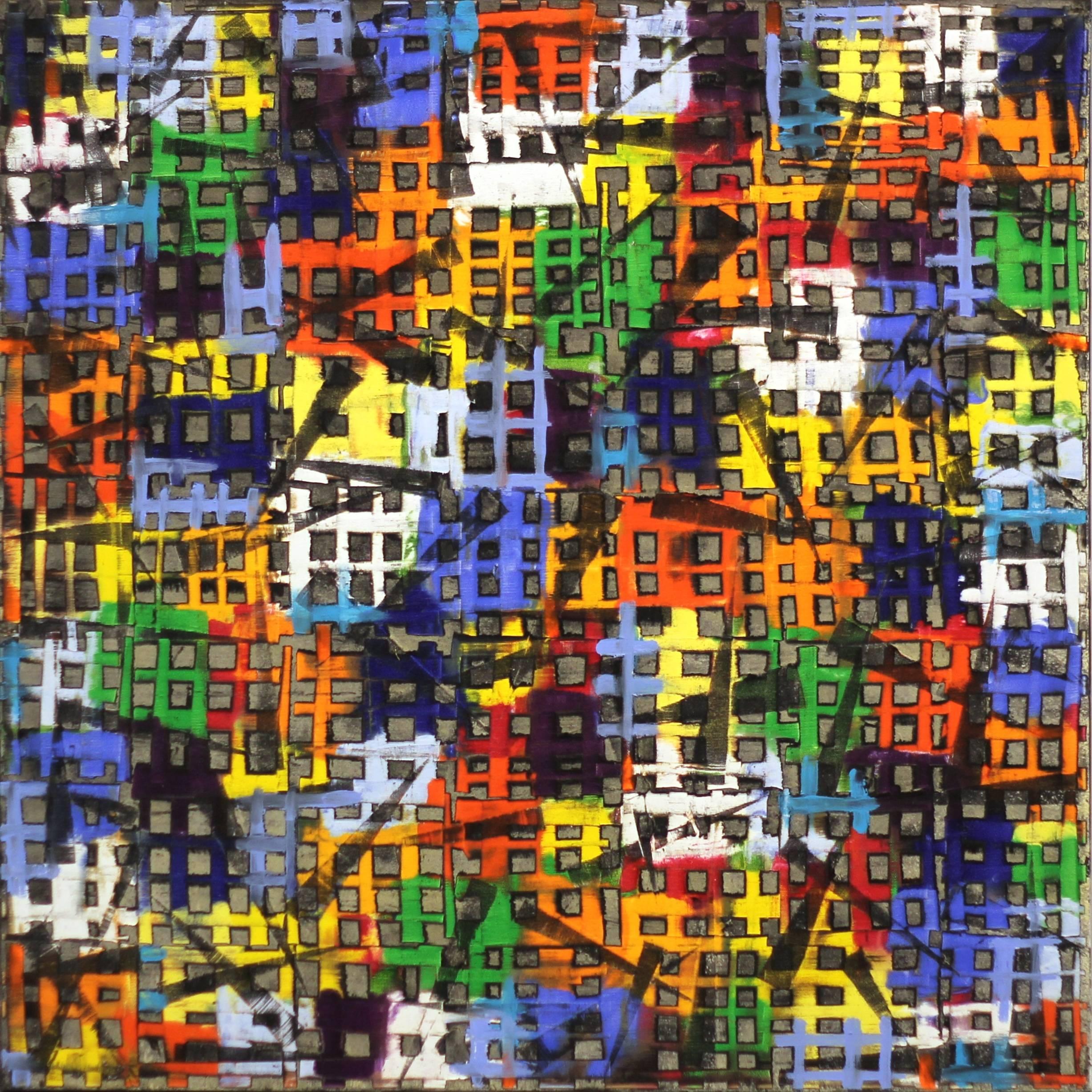 Petra Rös-Nickel Abstract Painting - Color Block 15-12 - Original Colorful Oil Painting Geometric Pattern Texture