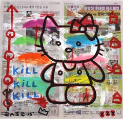 "Fashion Executive" - Original Hello Kitty Street Art on Newspaper by Gary John