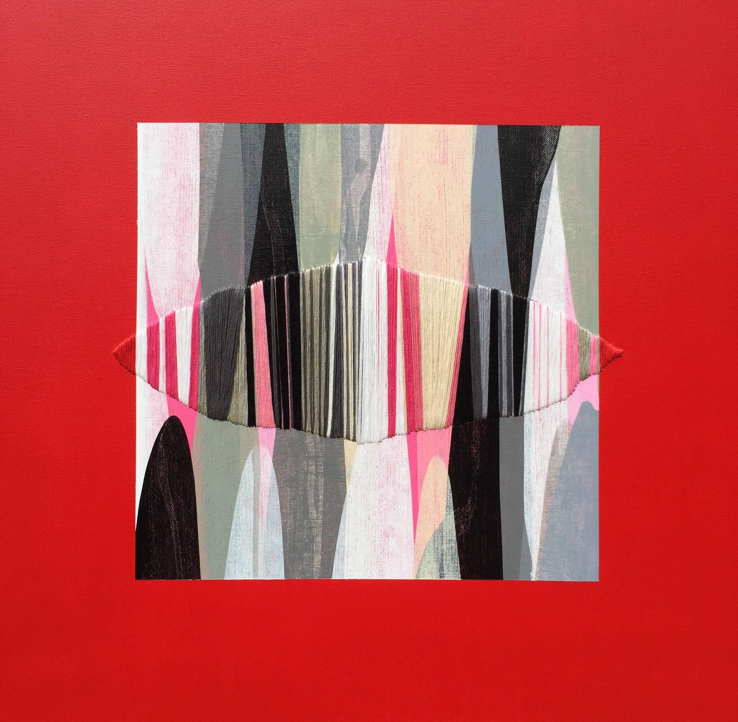 Raul de la Torre Abstract Painting - Poemes XXXVII - Red White and Black Original Mixed Media Artwork on Canvas