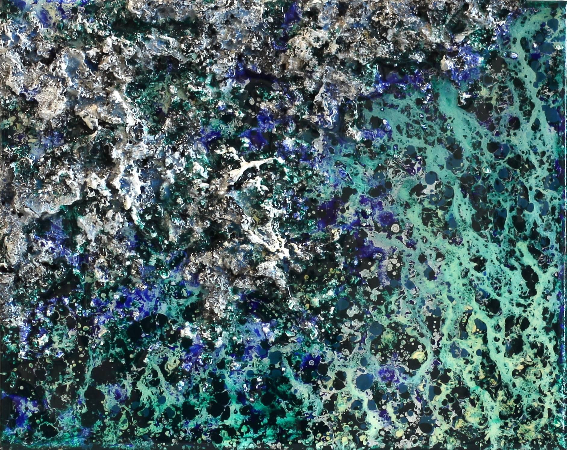 Abstract Painting Victoria Kovalenchikova - The Earth LV - Sculpture murale texturée bleu vert - Peinture abstraite originale