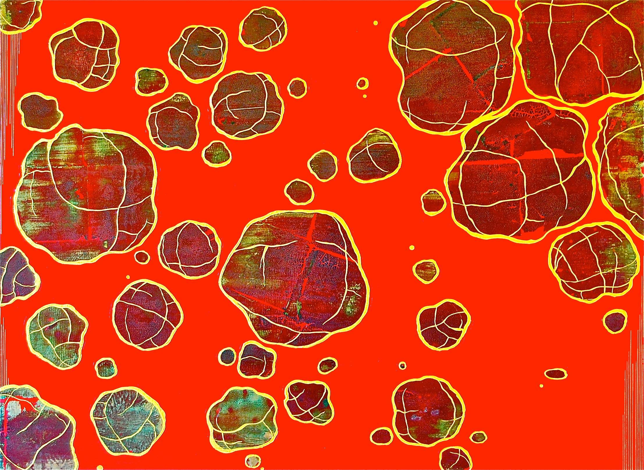 Abstract Painting di Alexander Eulert - Partenza 2 - Pittura organica rossa colorata di paesaggio astratto
