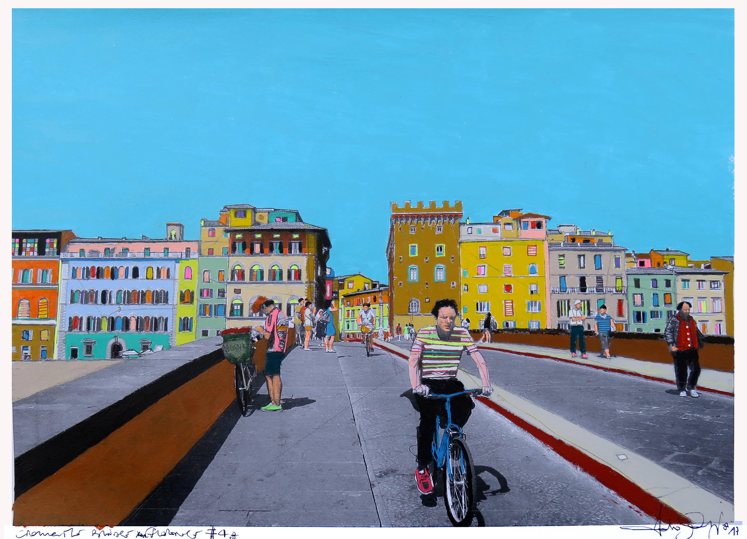 Fabio Coruzzi Landscape Painting - Crossing Bridges in Florence