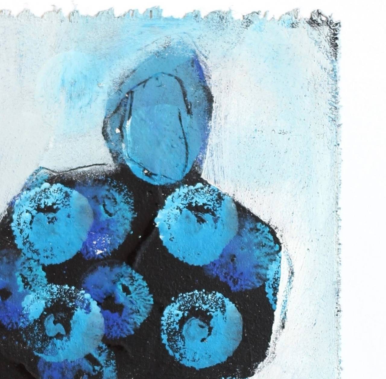 4436 - Blaues figuratives abstraktes, strukturiertes, strukturiertes Originalgemälde auf Leinwand (Grau), Figurative Painting, von Edith Konrad