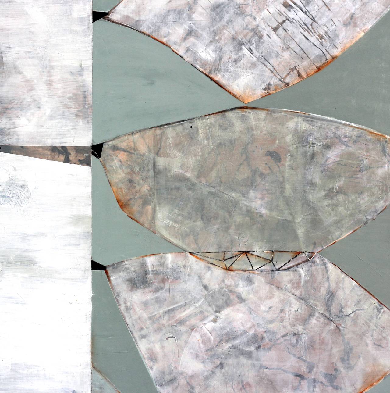 Natural Order – Abstrakte Landschaft, hellgrünes und graues Gemälde mit Ahornlinienmuster im Angebot 6