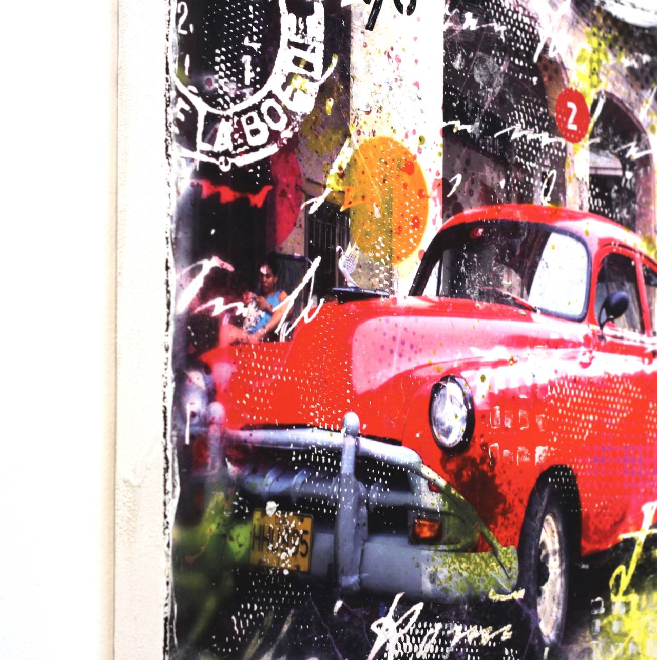 96 Curves - Original Retro Vintage American Car Collector Painting on Canvas - Pop Art Mixed Media Art by Marion Duschletta