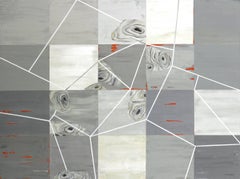 Archipelago -Œuvre d'art abstraite géométrique originale grise et blanche neutre